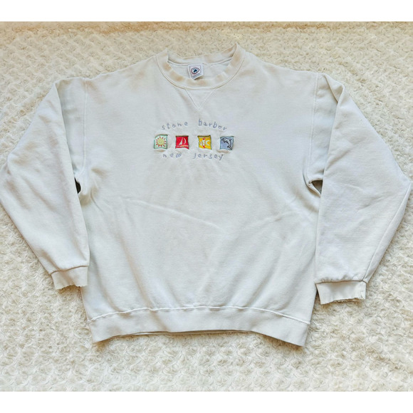 Stone Harbor New Jersey White Cotton Crewneck Pullover Sweatshirt Size Medium - Picture 2 of 7